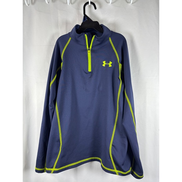 Under Armour Other - Under Armour Boys ColdGear 1/4 Zip Pullover Navy Blue Neon Green Youth Medium